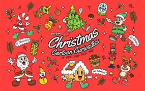 190个圣诞节趣味卡通插画卡片邮票AI矢量PNG图形 Christmas Cartoon Curiosities — Graphics