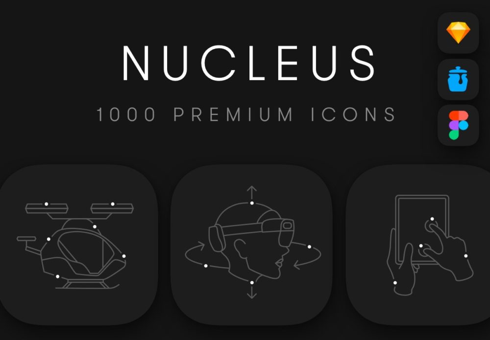 1000款独特极简多功能矢量线条图标Icons设计Figma/Sketch/AI格式素材 Nucleus Icon Set , 第1张