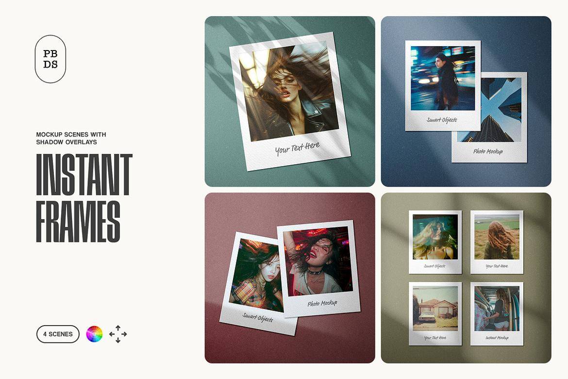 6款时尚宝丽来照片情绪版展示PS贴图样机模板素材 Polaroid Mockup Scenes , 第1张