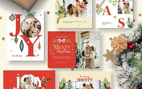 圣诞节新年明信片贺卡卡片ps/ai设计模版 Christmas Photocard