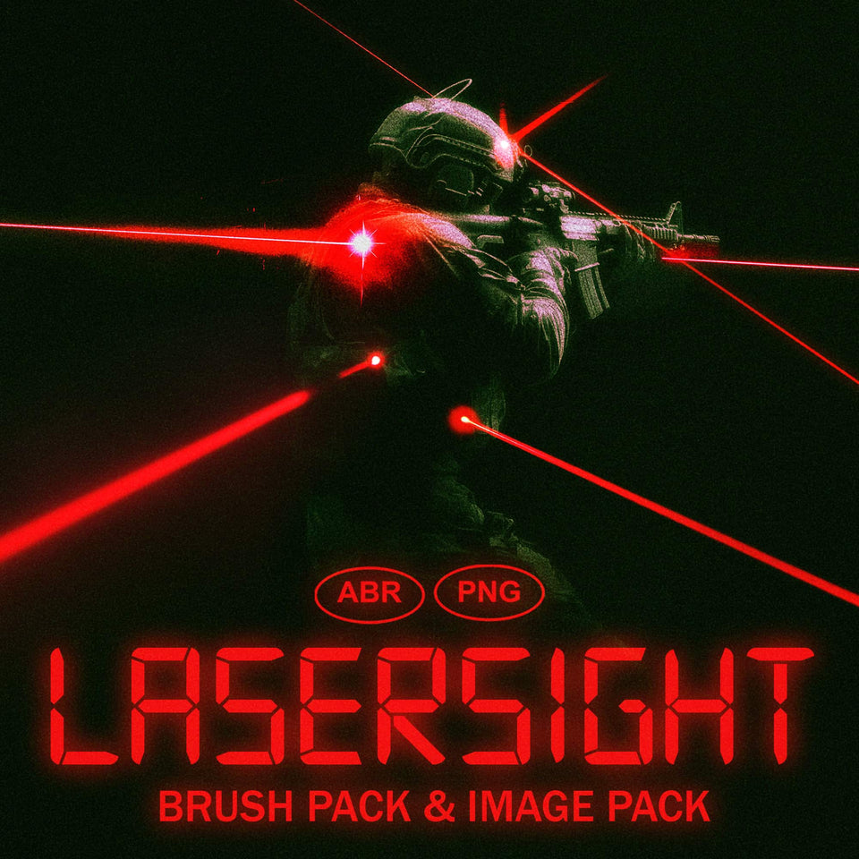 15复古抽象红色激光束脉冲粒子背景叠加元素PS笔刷套装LASER SIGHT BRUSH PACK DESIGN SYNDROME , 第1张