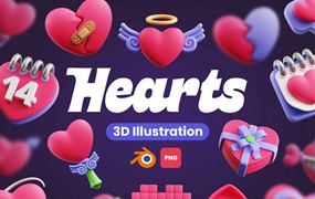 50款3D趣味卡通爱心情人节七夕icon图标Blender插画模型设计套装Hearts 3D Icons