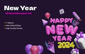 创意气球质感新年快乐3D英文字母设计blender/png格式素材 Happy New Year 3D icons Pack