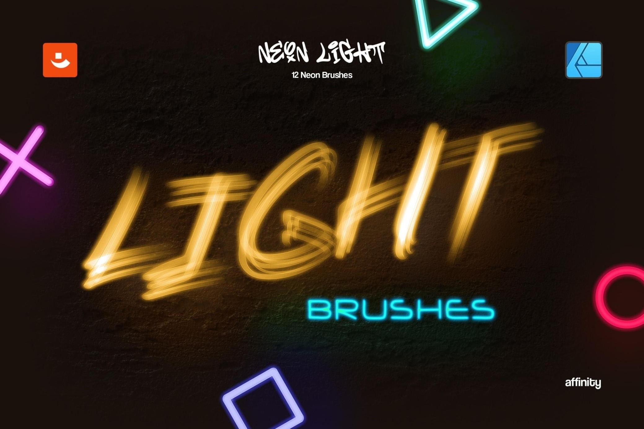 12组前卫潮流霓虹发光效果线条绘画Affinity笔刷画笔 Neon Light Affinity Brushes , 第1张