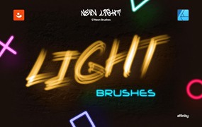 12组前卫潮流霓虹发光效果线条绘画Affinity笔刷画笔 Neon Light Affinity Brushes