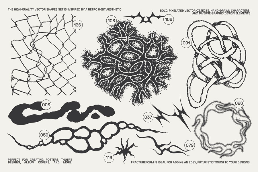 144款复古Y2K像素化美学艺术实验性未来抽象几何AI矢量图形插画设计套装FractureForm Graphic Pack by Vanzyst , 第10张