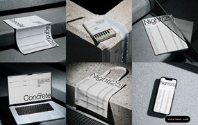 12款高级名片画册帆布袋iPhone手机MacBook电脑VI展示PS贴图样机模板 Mockup.Republic – Concrete Night Branding Mockup Vol 1