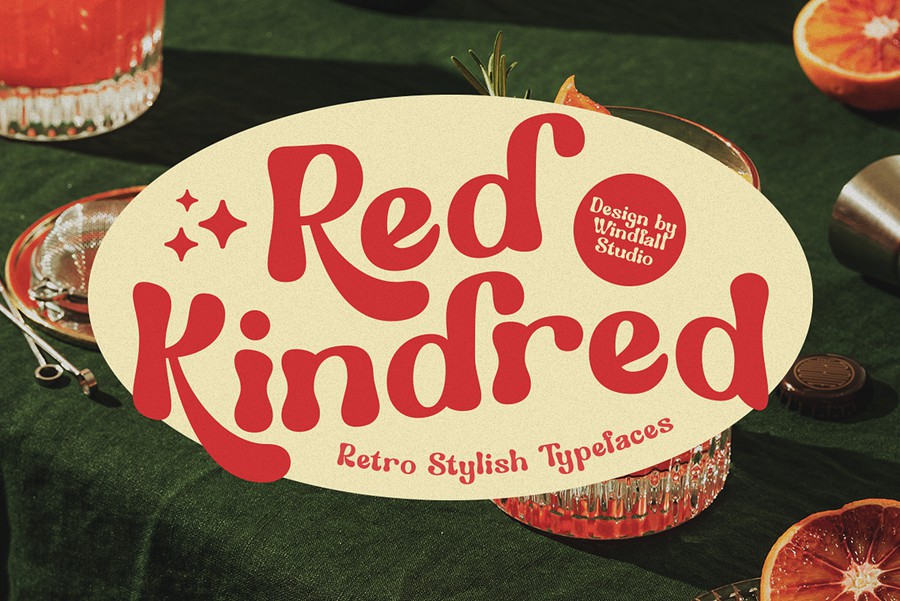 复古趣味新艺术迷幻Y2K标题logo排版西文英文手写衬线字体Red Kindred – Retro Display Font , 第1张