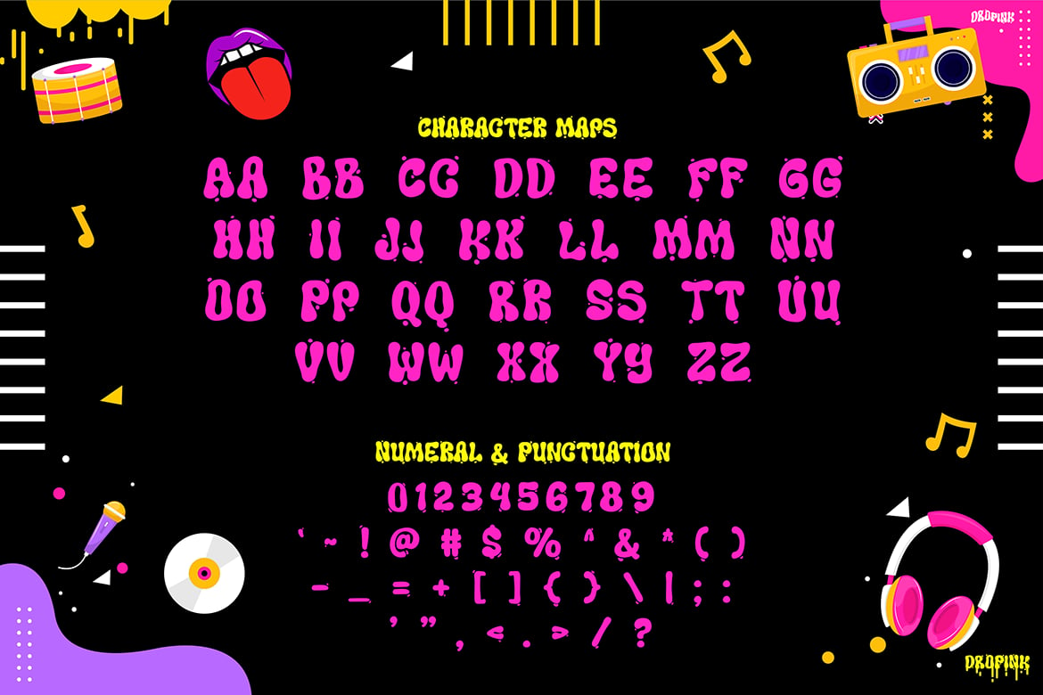 时尚炫彩音乐会海报品牌徽标设计装饰英文字体安装包 Music Font – Dropink , 第10张