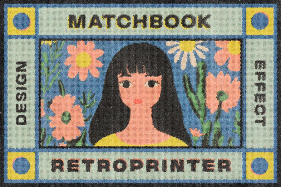 复古卡通漫画riso打印复印照片效果ps特效滤镜样机 Matchbook Retro Printer Effect , 第1张