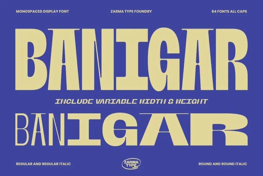 现代实验性徽标Logo标题设计时尚前卫无衬PSAI线大写英文字体安装包 Banigar Font , 第1张