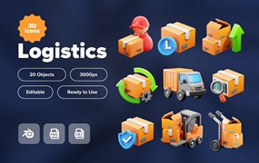 20款高级快递物流配送送货3D插图图标Icons设计Blender/PNG格式素材 3D Logistics