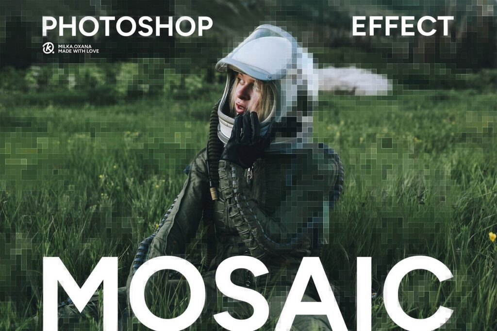 赛博未来主义科技马赛克网格像素化纹理叠加PSD特效样机Photoshop Mosaic Effect , 第1张