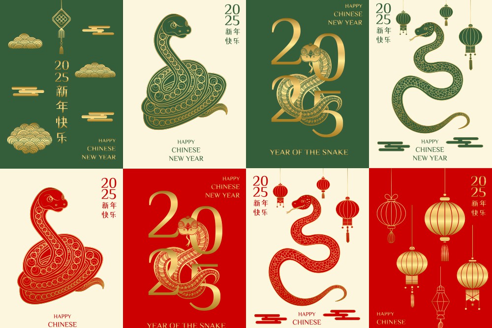 7组国风2025新年跨年蛇年手绘banner海报横幅EPS矢量分层源文件精选Year of Snake banners 3 , 第1张