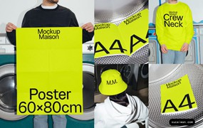 5款小众海报A4画册长袖T恤渔夫帽Vi设计展示PS贴图样机模板素材 Mockup.Maison – Laundry Mockup Collection 03