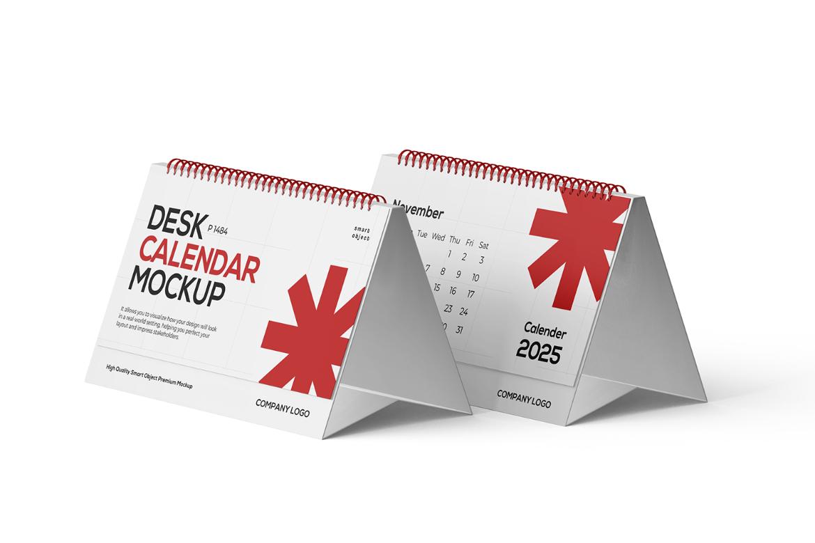 真实立式螺旋装订横版日历台历设计展示效果图PS贴图样机模板 Spiral Desk Calendar Mockup , 第9张