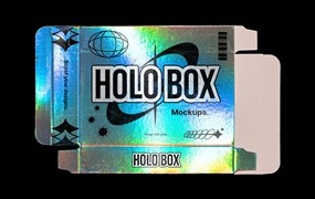 3款复古Y2K全息铝箔包装盒纸盒外观设计展示PSD样机Holographic Box – Mockup Pack