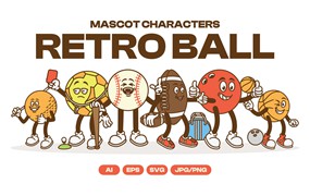 复古趣味卡通球类运动人物AI矢量插画插图PNG设计元素Retro Mascot Ball Character Illustration