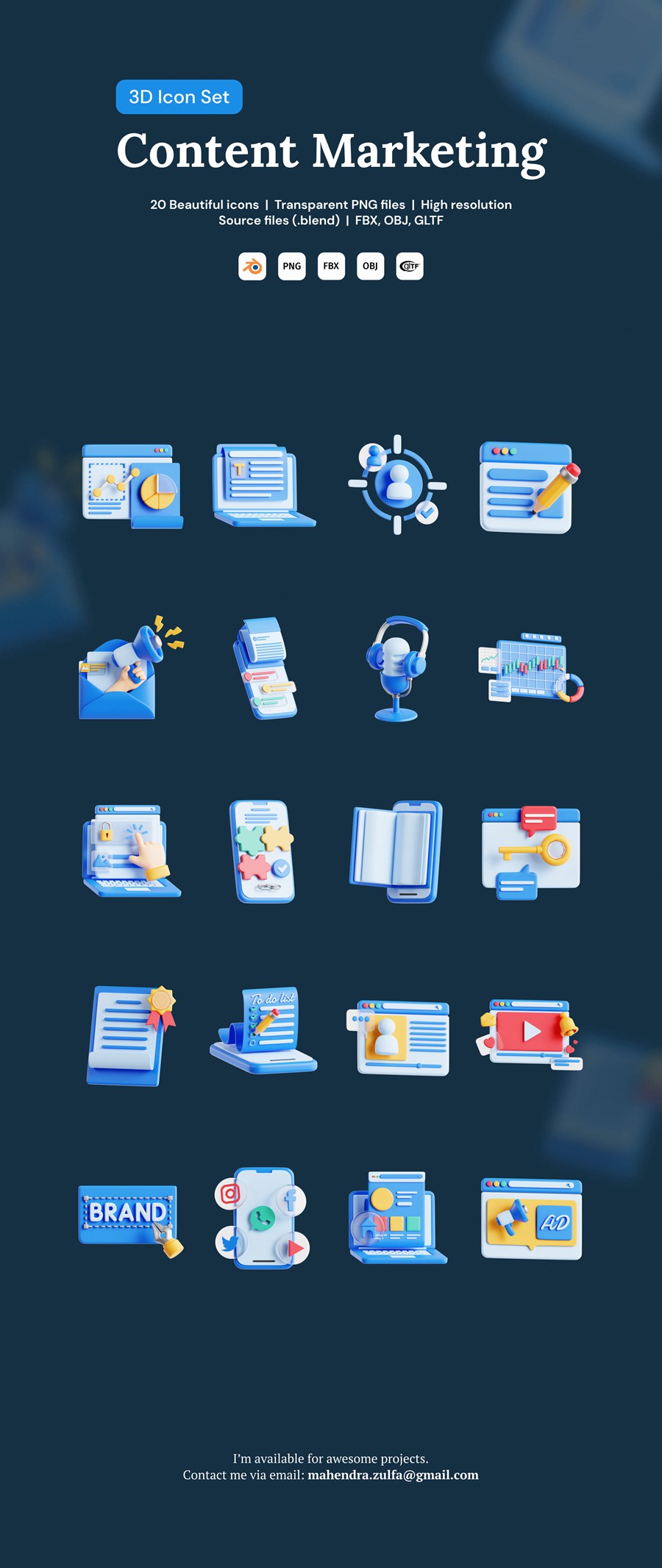 20款市场营销3D插图图标Icons设计Blender/PNG格式素材 Content Marketing 3D Icon Set , 第7张