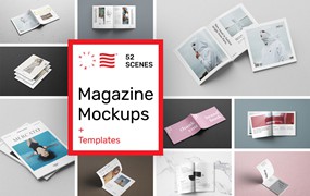 52个时尚简洁杂志打印Photoshop模板 Magazine Mockups - 52 Scenes