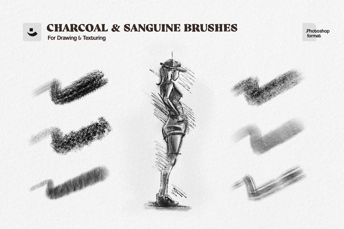 木炭笔粉笔素描纹理效果PS笔刷 Charcoal Sketch Photoshop Brushes , 第2张