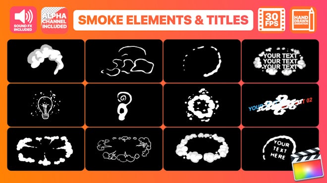 FCPX插件：200多个抽象趣味2D手绘烟雾、闪电、火焰、液体、卡通涂鸦元素背景转场 , 第14张