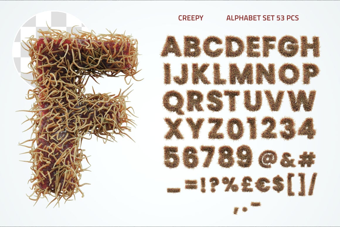 恐怖俏皮创意万圣节元素3D英文字母数字符号PNG免抠图设计素材Creepy PNG Alphabet , 第6张