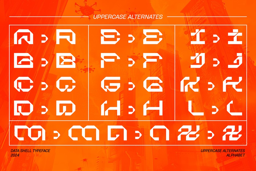 现代时尚未来科幻机甲品牌电影标题海报设计装饰英文字体安装包 Data Shell – Cyber Font , 第3张
