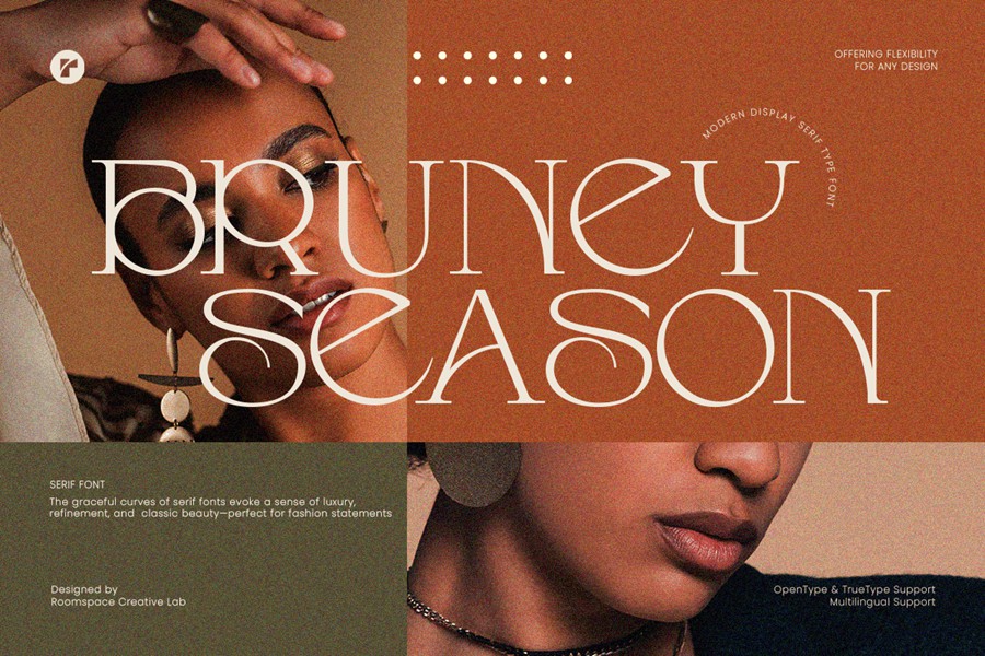 现代优雅品牌婚礼请柬包装徽标设计衬线英文字体安装包 Bruney Season Font – Elegant Display Serif , 第1张