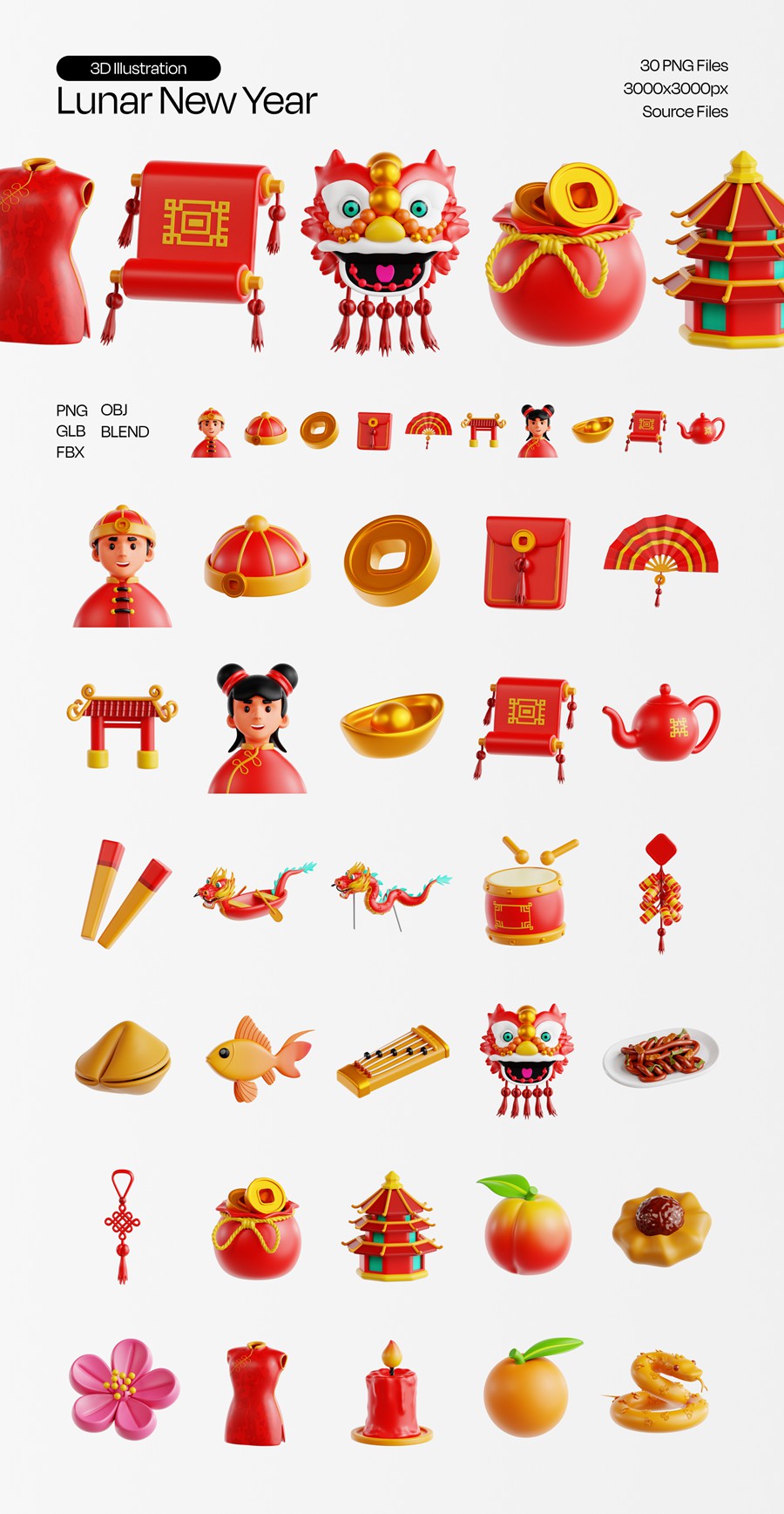 30款中国农历新年春节3d插图图标icons设计blender/fbx/png格式素材Lunar New Year 3D Illustration , 第5张