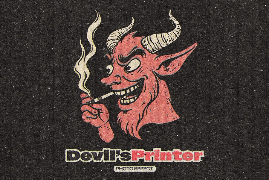 老式打印照片效果ps特效滤镜镜样机 Devil’s Printer Design Effect , 第1张