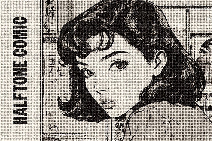 黑色复古半色调漫画照片效果ps特效滤镜样机 Halftone Comic Effect , 第1张