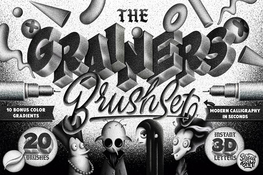 20款复古颗粒燥点3D绘画效果Procreate着色器笔刷画笔素材The Grainers Brush Set , 第1张