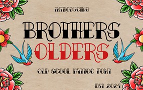 复古卡通海报包装服装徽标设计装饰英文字体安装包 Brothers Olders Vintage Tattoo Display Font