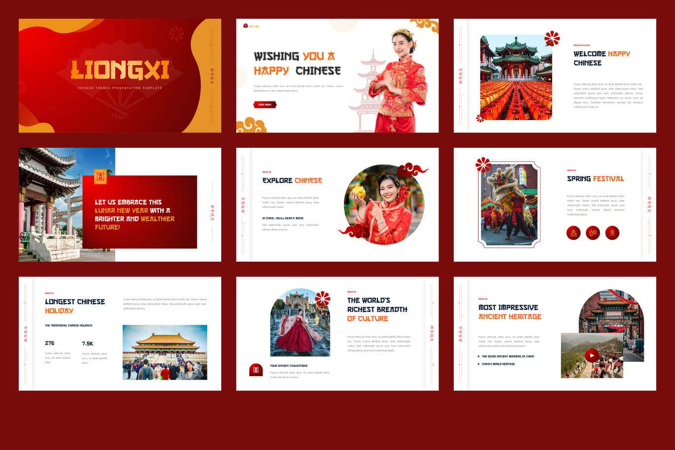 中国风农历新年春节节日年终报表简报图文设计PPT幻灯片模板Liongxi – Chinese Themes Powerpoint Template , 第4张