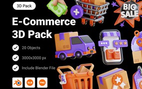 20款电子商城购物物流送货3D插图图标Icons设计Blender/PNG格式素材E-Commerce 3D Pack