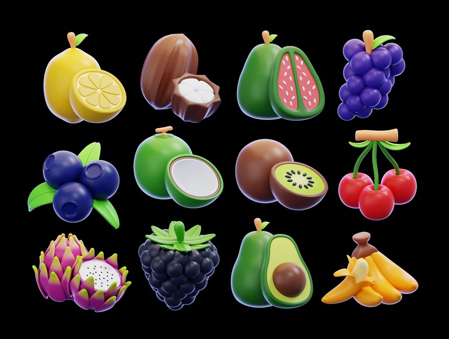 25款3D质感UI界面设计水果插图图标Icons设计Blender/PNG格式素材Fruit 3D Icon Pack , 第6张