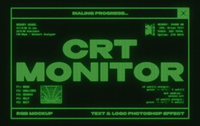 复古赛博朋克风格CRT信号故障模拟像素化LOGO图片处理PS特效滤镜插件样机CRT Monitor Text & Logo Effect