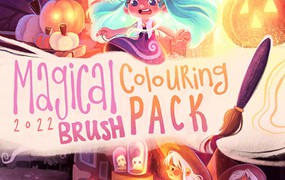 26款素描蜡笔水墨颗粒树叶纸张纹理procreate绘画笔刷画笔素材Magical Colouring Brush Pack for Procreate