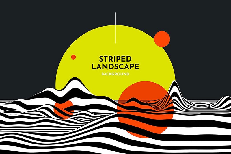 10种不同的抽象背景斑马波浪、圆形、条纹地形背景 Striped Landscape Background Set 图片素材 第8张