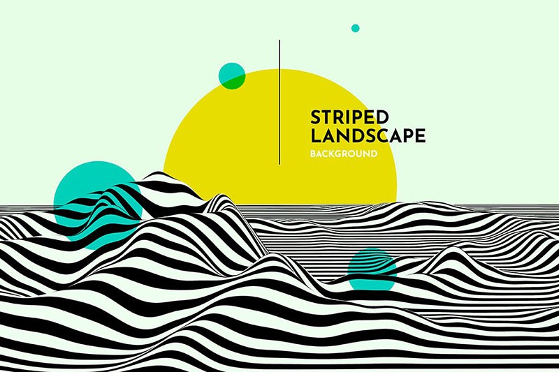 10种不同的抽象背景斑马波浪、圆形、条纹地形背景 Striped Landscape Background Set 图片素材 第7张