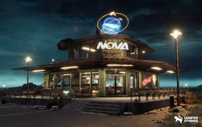 未来科幻赛博朋克风废弃汉堡店酒吧餐厅3D模型UE格式素材Nova Space Burgers – Cyberpunk Abandoned Restaurant – Space Bar + ULAT