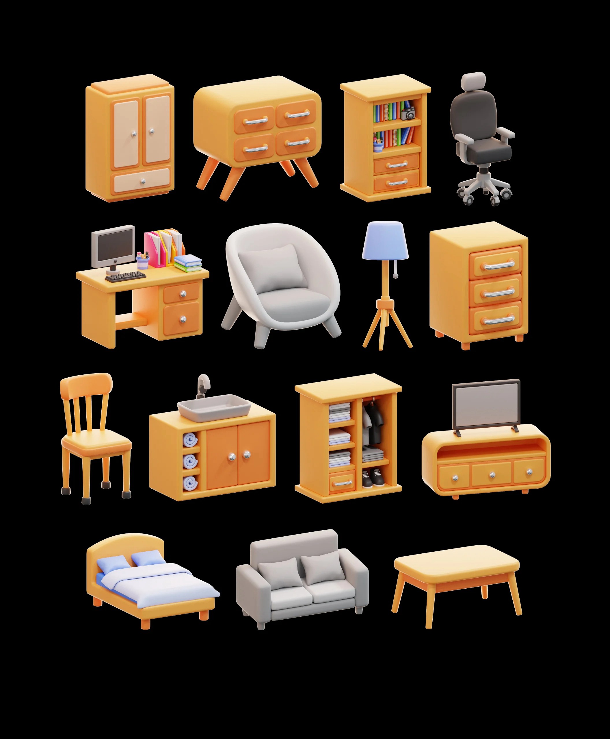 15款高级3D质感家具沙发柜子床图标Icons设计Blender/Png格式素材Home Furniture 3D Icon Pack , 第7张