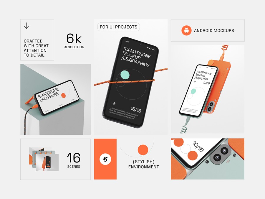 16款UI界面广告设计安卓CMF-Phone手机展示效果图Ps/Sketch/Figma样机模板素材S-Mockups, CMF Phone , 第1张