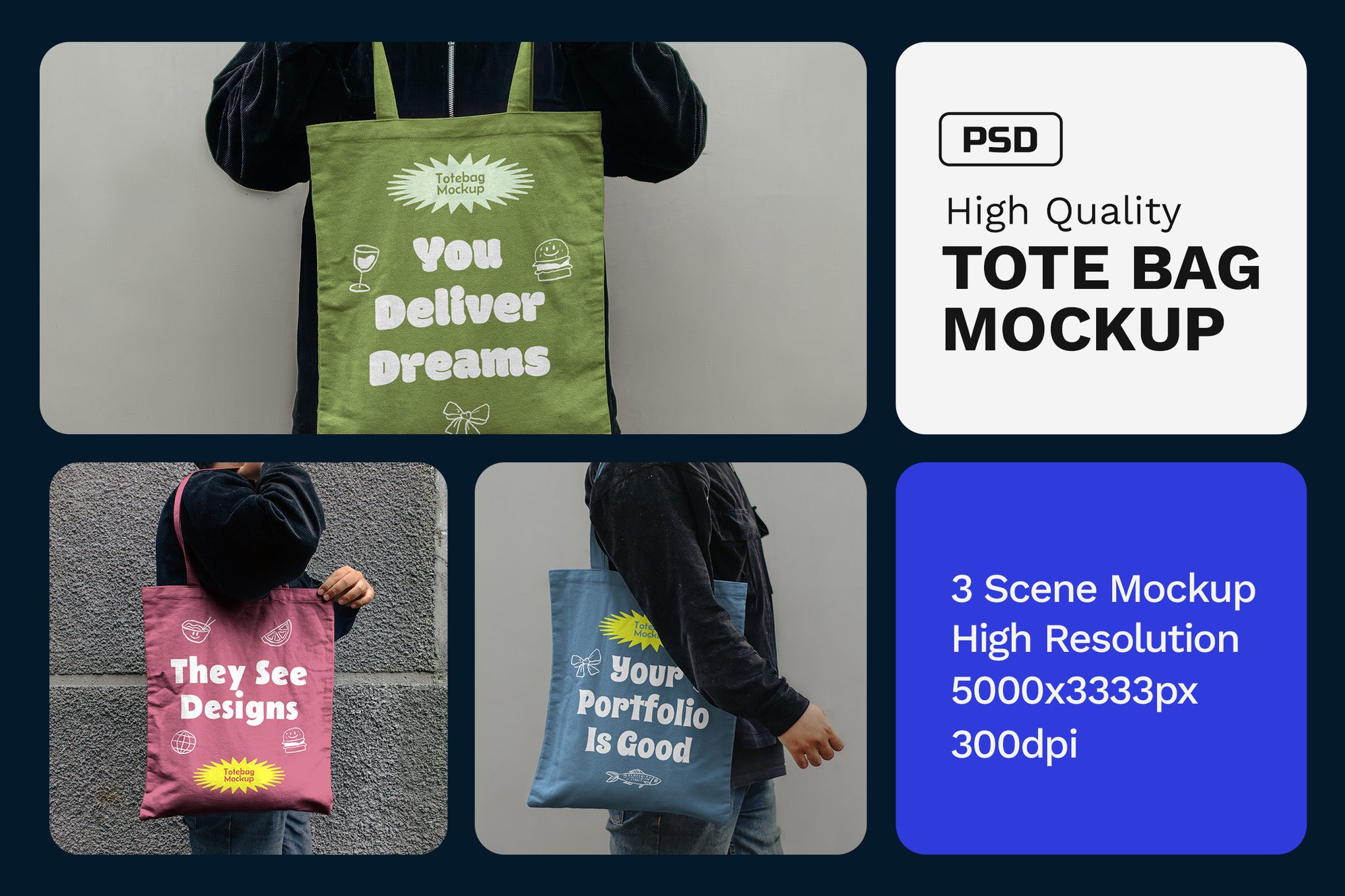 3款国外真实拍摄手提袋帆布袋Vi贴图PSD样机模板素材Tote Bag Mockup – VOL 5 , 第1张