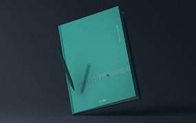 精装带笔笔记本设计Vi展示效果图PSD样机模板素材Graphicpear – Hardcover Notebook with Pen Mockup