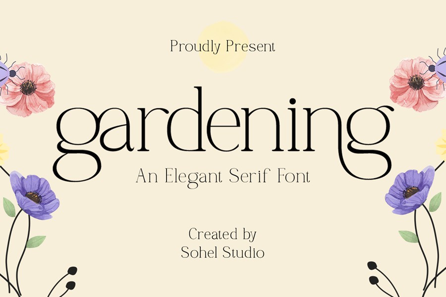 时尚优雅杂志包装邀请函设计衬线英文字体安装包 Gardening – An Elegant Serif Font with a Natural , 第1张