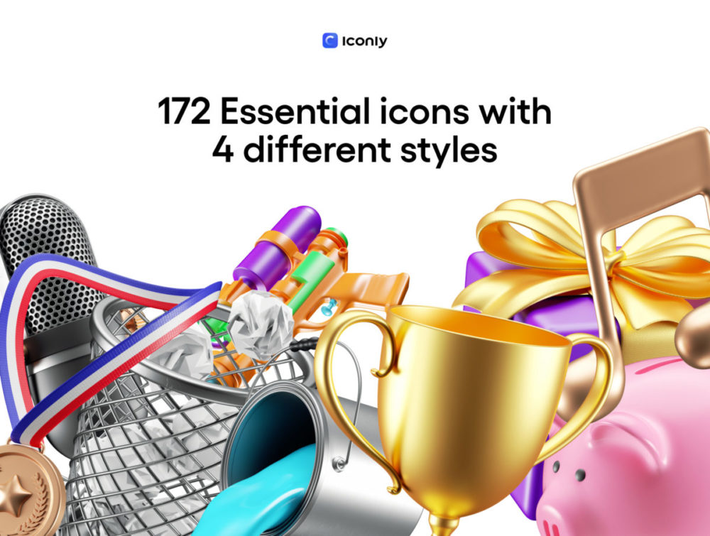 172款高质量网站app ui界面设计办公3d图标icons设计png/figma格式素材Iconly Pro 3D Icons , 第1张