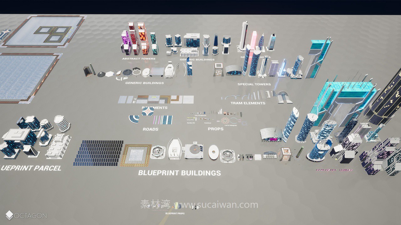 未来科幻复古赛博朋克潮流城市建筑商场列车车站3D模型UE格式素材Retro Sci-Fi Futuristic City Pack , 第21张