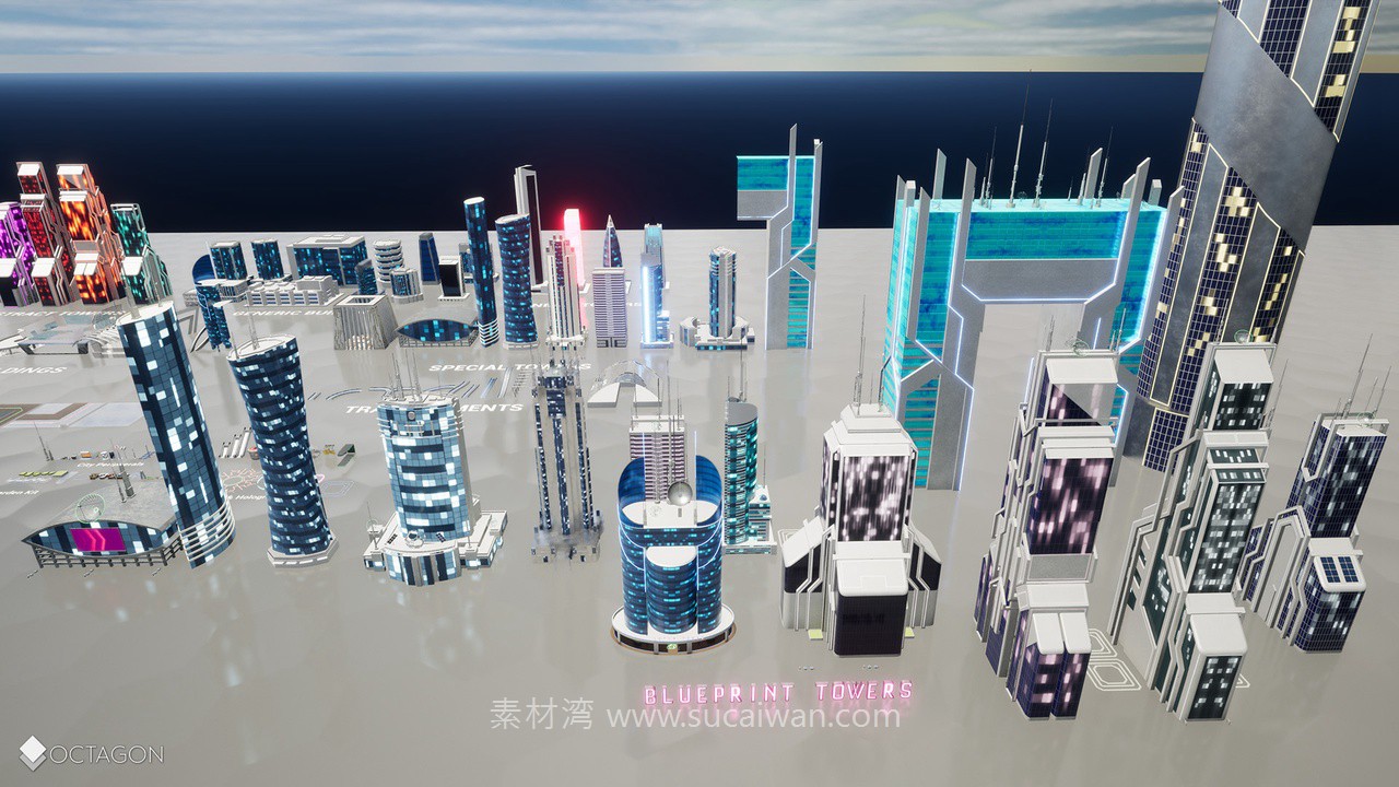 未来科幻复古赛博朋克潮流城市建筑商场列车车站3D模型UE格式素材Retro Sci-Fi Futuristic City Pack , 第24张